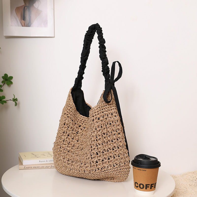 Large Capacity Hollow Bow Straw Beach Bag