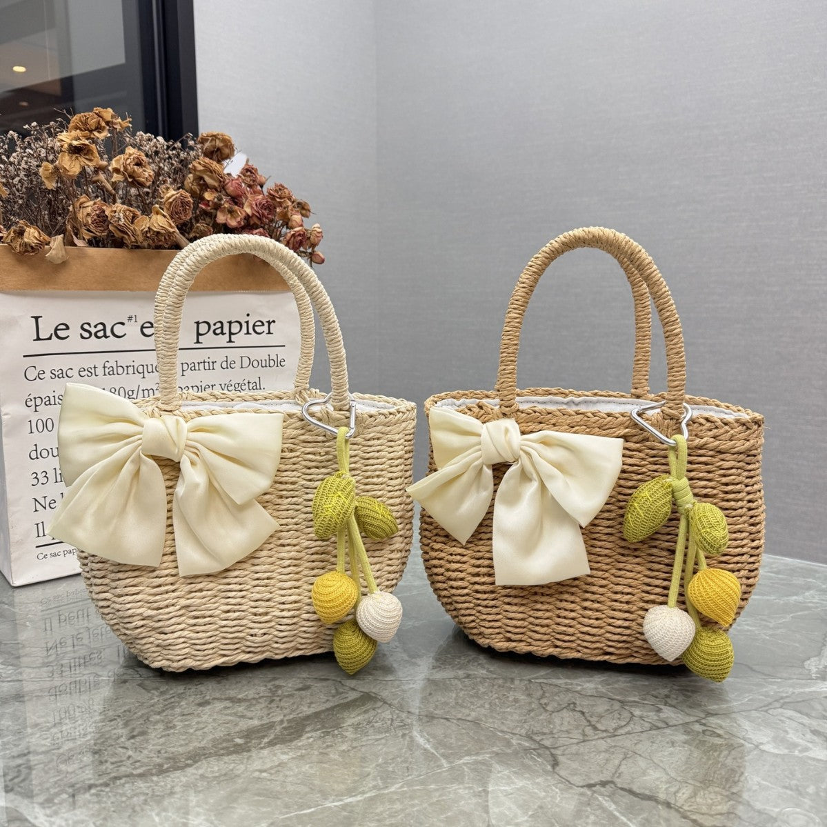 Lined Handwoven Straw Souvenir Bag