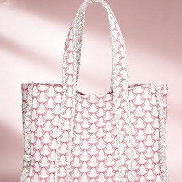 Floral Large Capacity Ruffle Canvas Tote Bag
