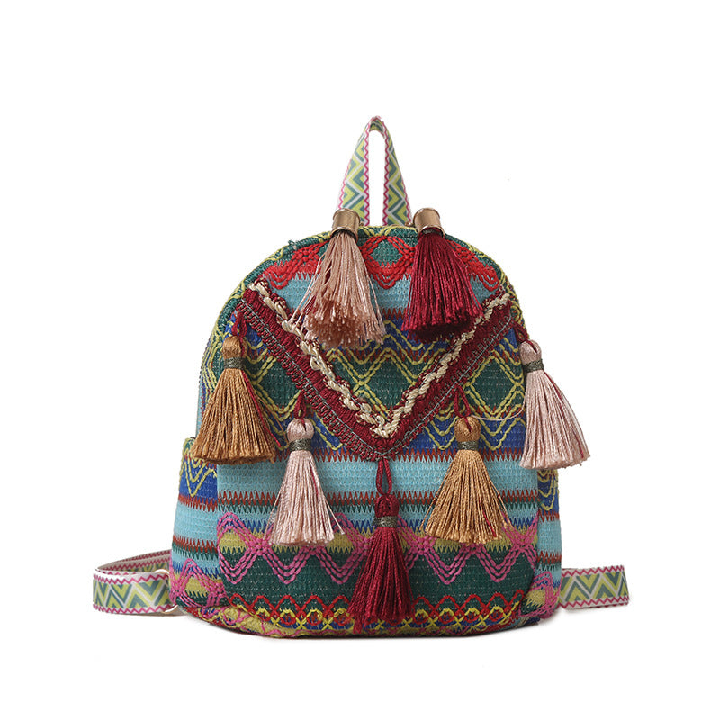 Women 2026 New Lightweight Ethnic Tassel Crossbody Travel Small Backpack