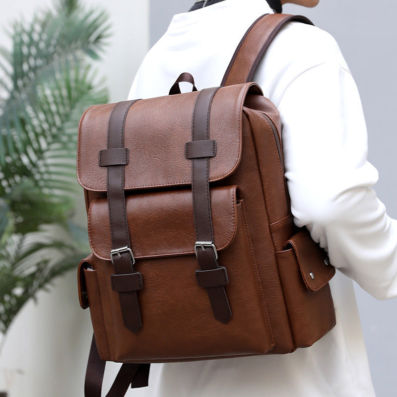 Large Soft PU Leather Casual Business Laptop Travel Backpack