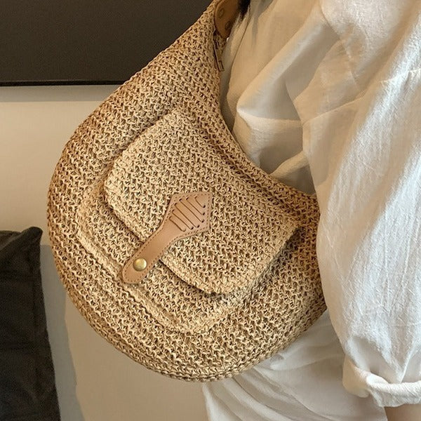 Women Casual Vacation Straw 2026 Summer New Versatile Shoulder Underarm Saddle Large Beach Bag