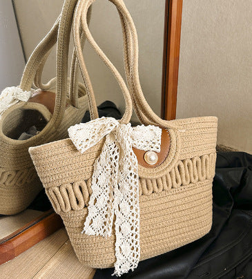 New Straw Woven Bag, Woven Holiday Backpack, Fashionable And Versatile One-Shoulder Large-Capacity Tote Travel Beach Bucket Bag