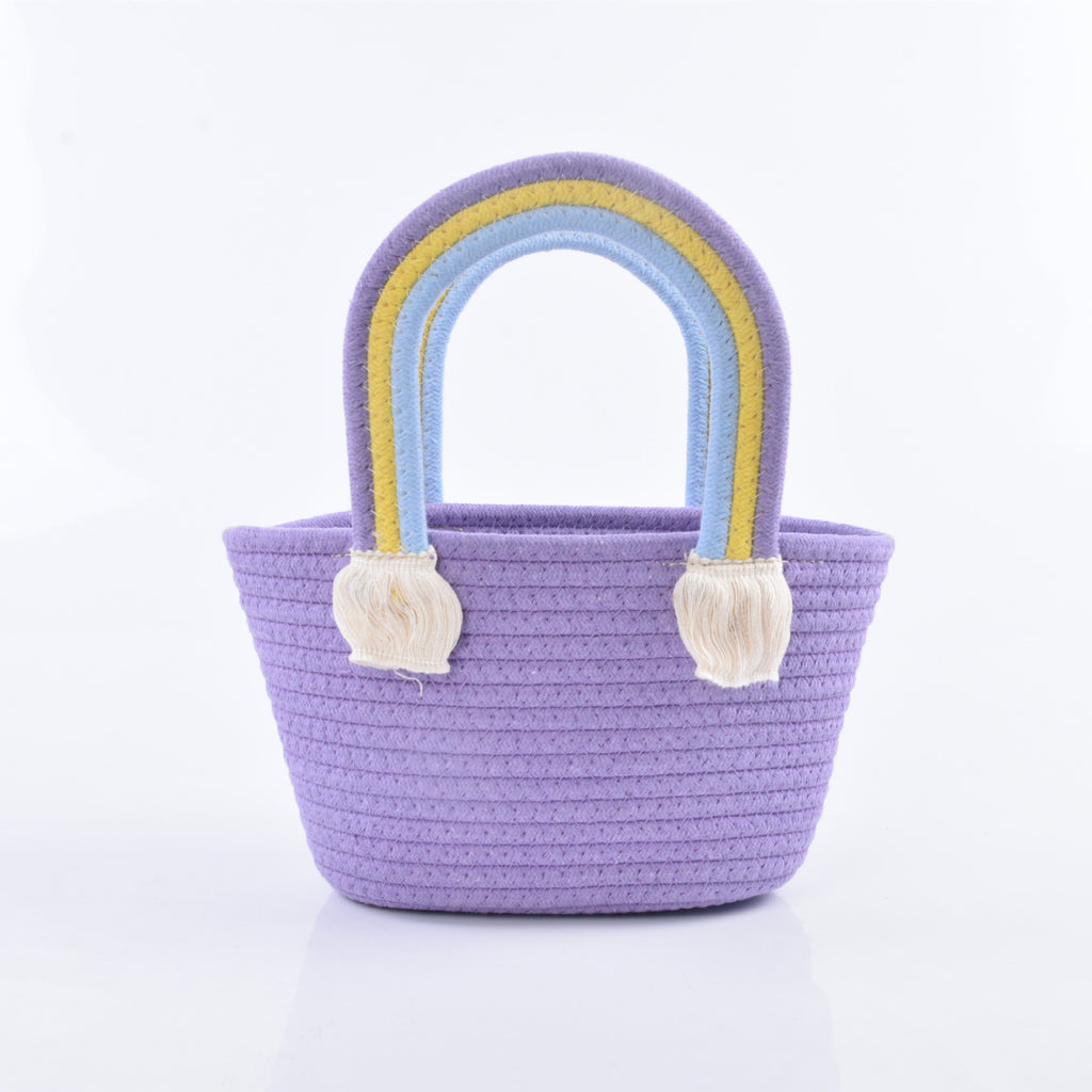 Portable Cotton Rope Rainbow Woven Gift Basket