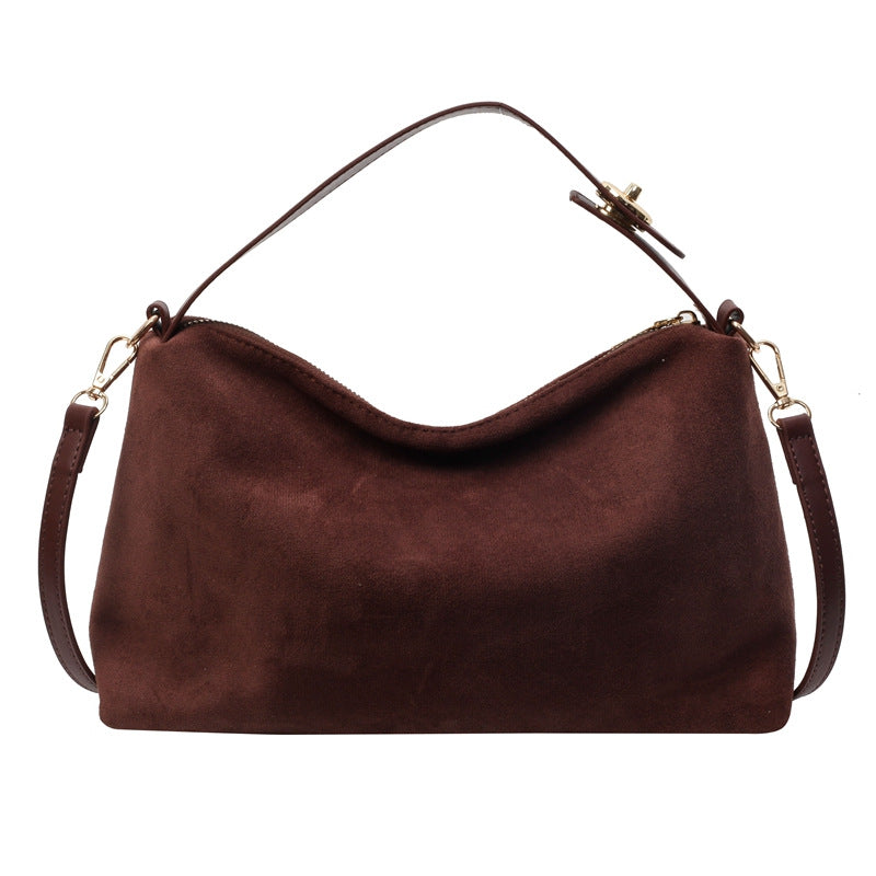 Retro Minimalist Suede Look Hobo Shoulder Bag