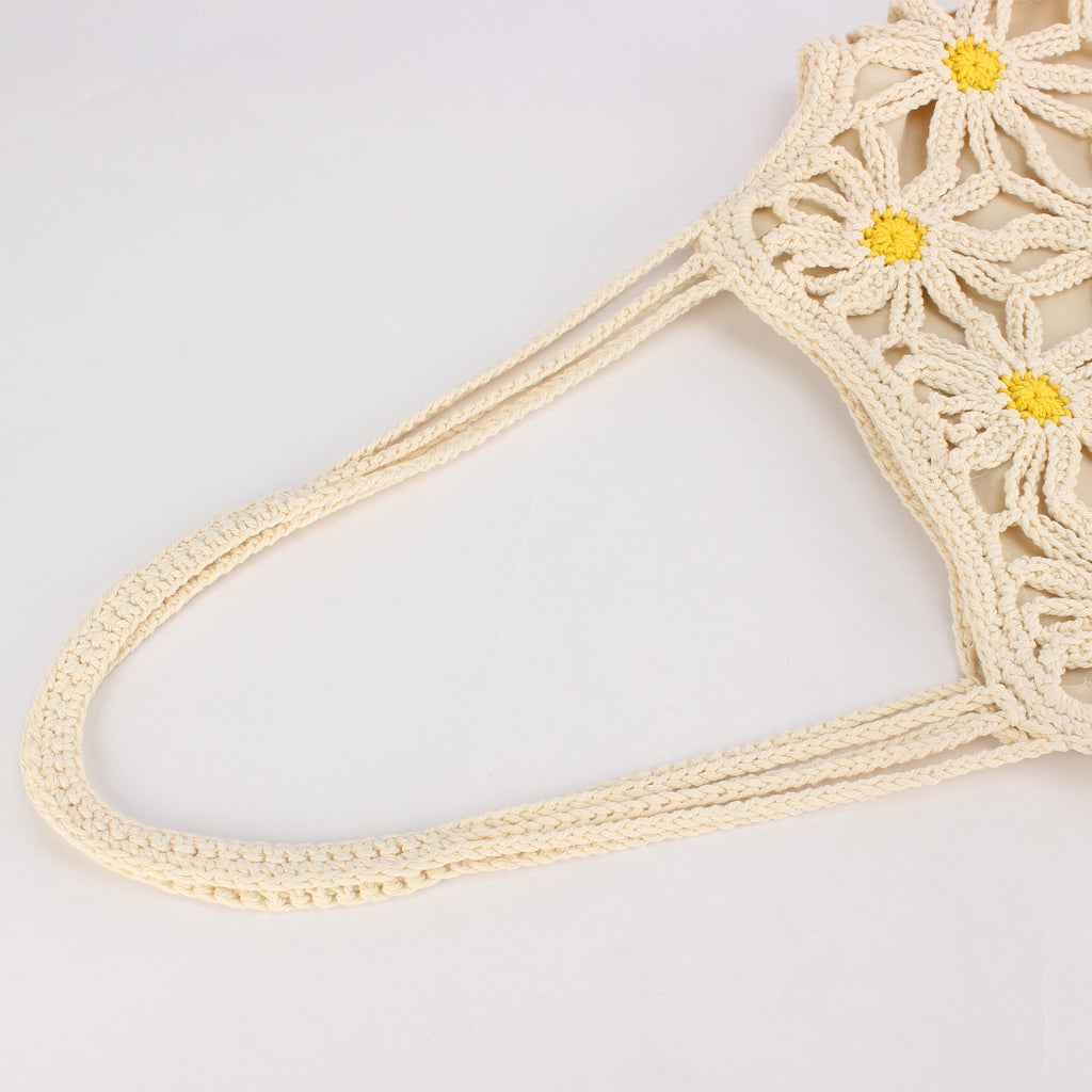 New Hand-Woven Cotton Rope Hollow Flower Seaside Vacation Daily Casual Versatile Fashion Niche Women'S Bag