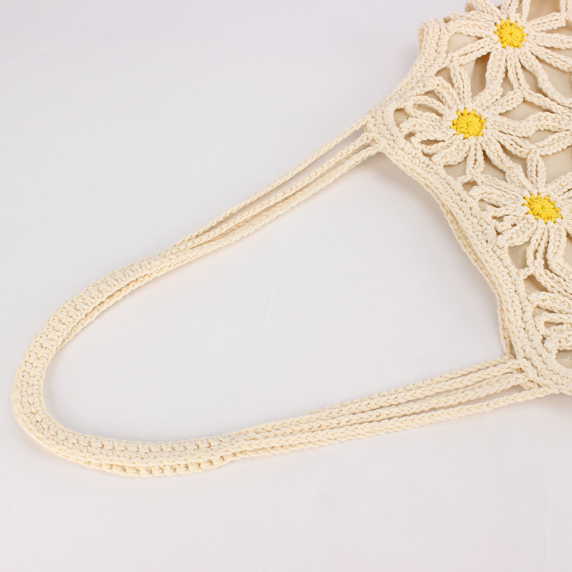 New Hand-Woven Cotton Rope Hollow Flower Seaside Vacation Daily Casual Versatile Fashion Niche Women'S Bag