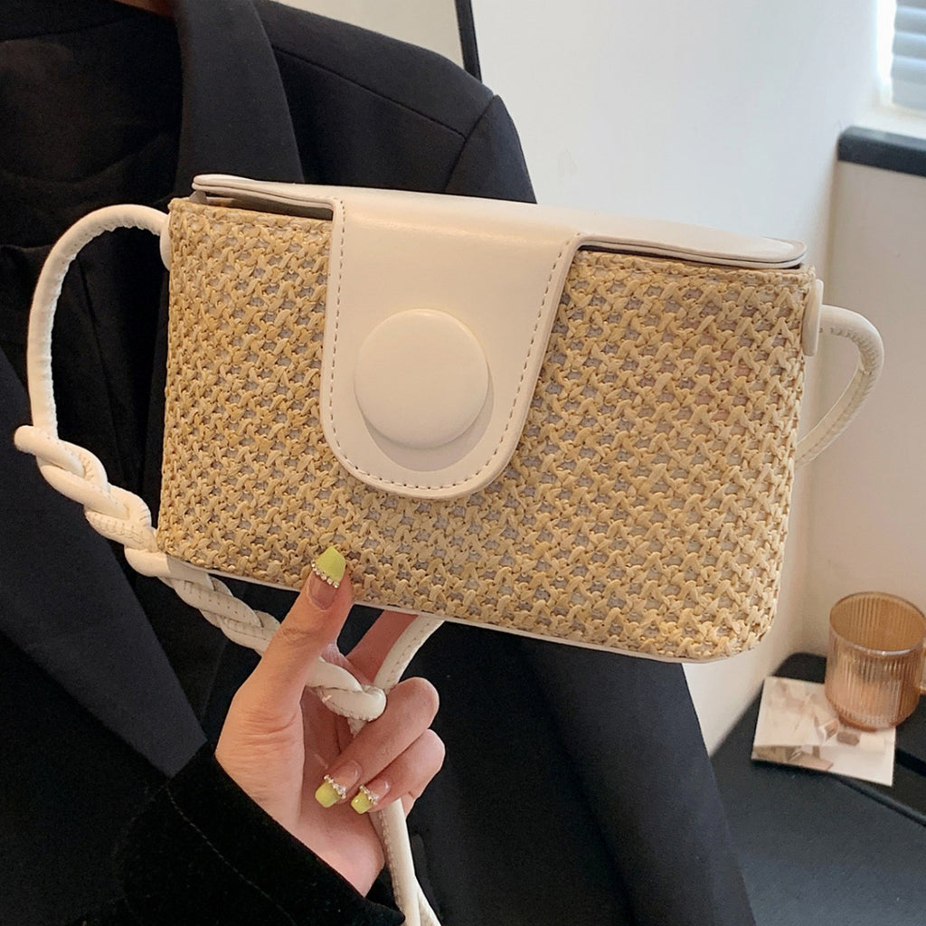 Women Island Woven Box Straw 2026 New Stylish Shoulder Crossbody Bag