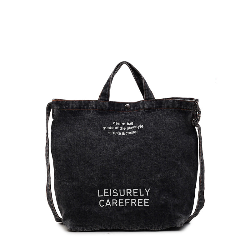 Cross-Border Denim Bag For Women 2025 New Fashion Letter Shoulder Crossbody Bag Large Capacity Commuter Tote Bag