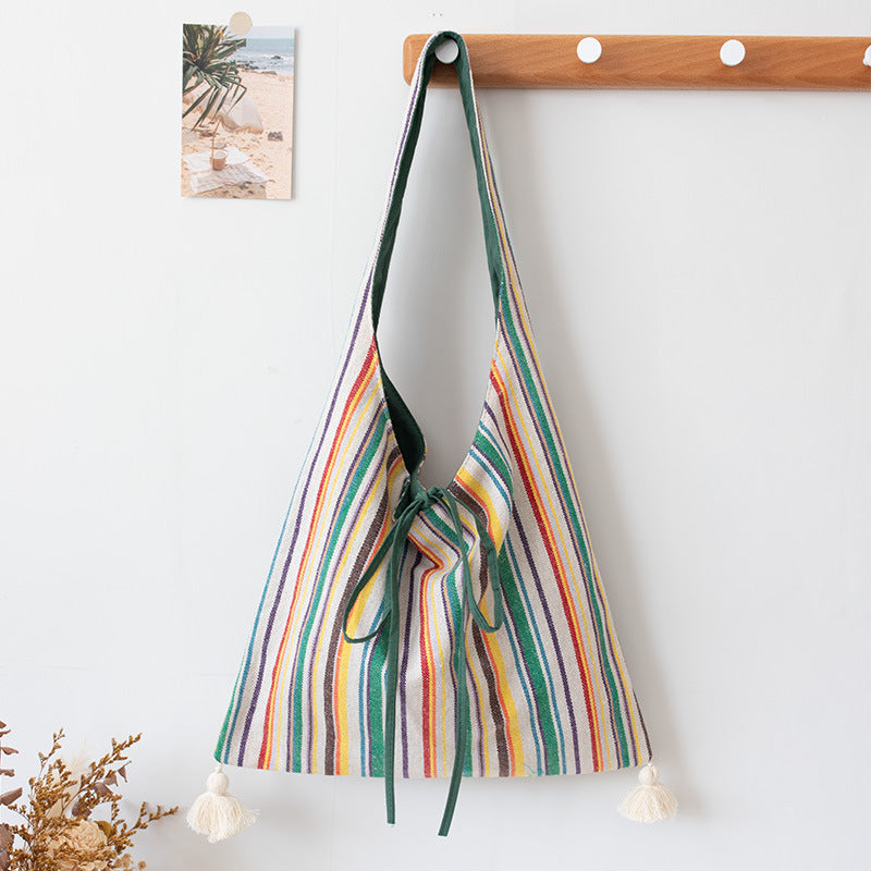 Original Ethnic Textured Striped Canvas Shoulder School Bag