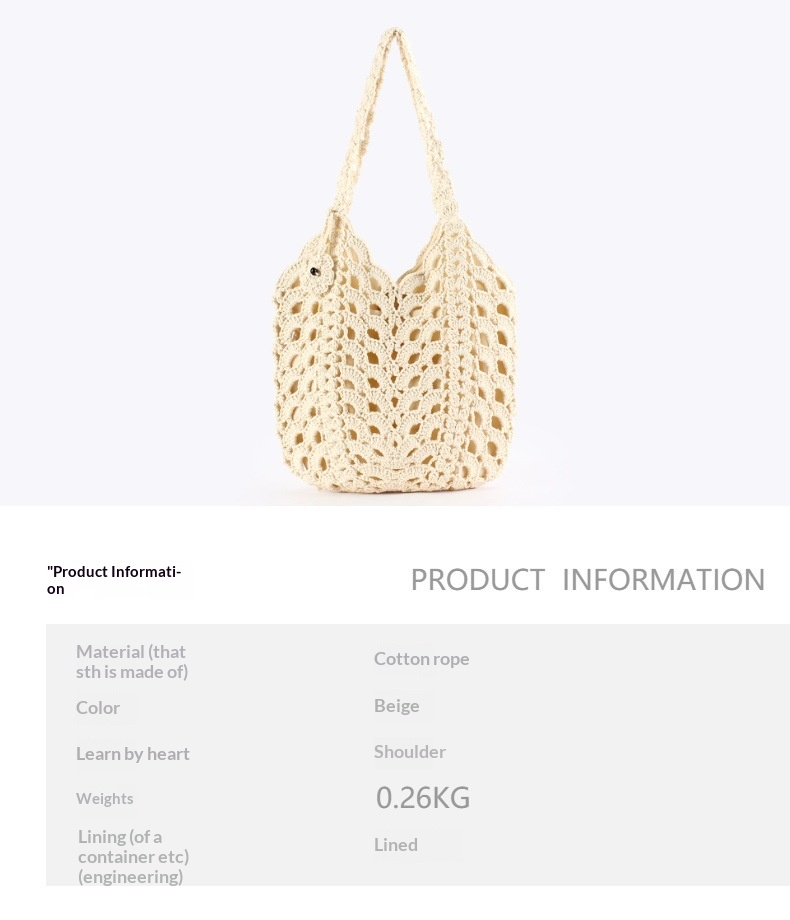 Beige Boho Hand Crocheted Cotton Rope Shoulder Tote Bag