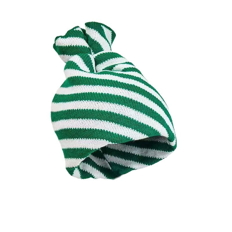Christmas Knit Elf Hats Striped Pom Poms Beanies