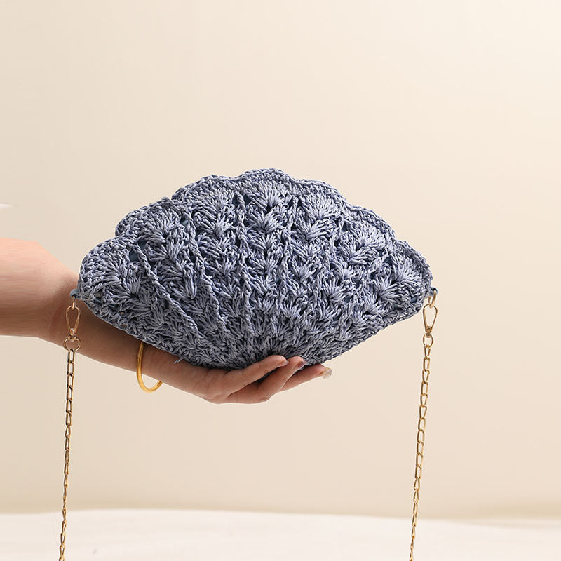 Fairy Shell Crossbody Hollow Fan Straw Beach Bag