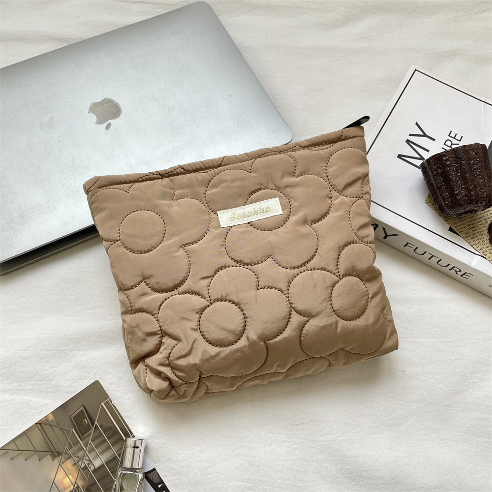 Macaron Floral Quilted Large Capacity Cosmetic Bag
