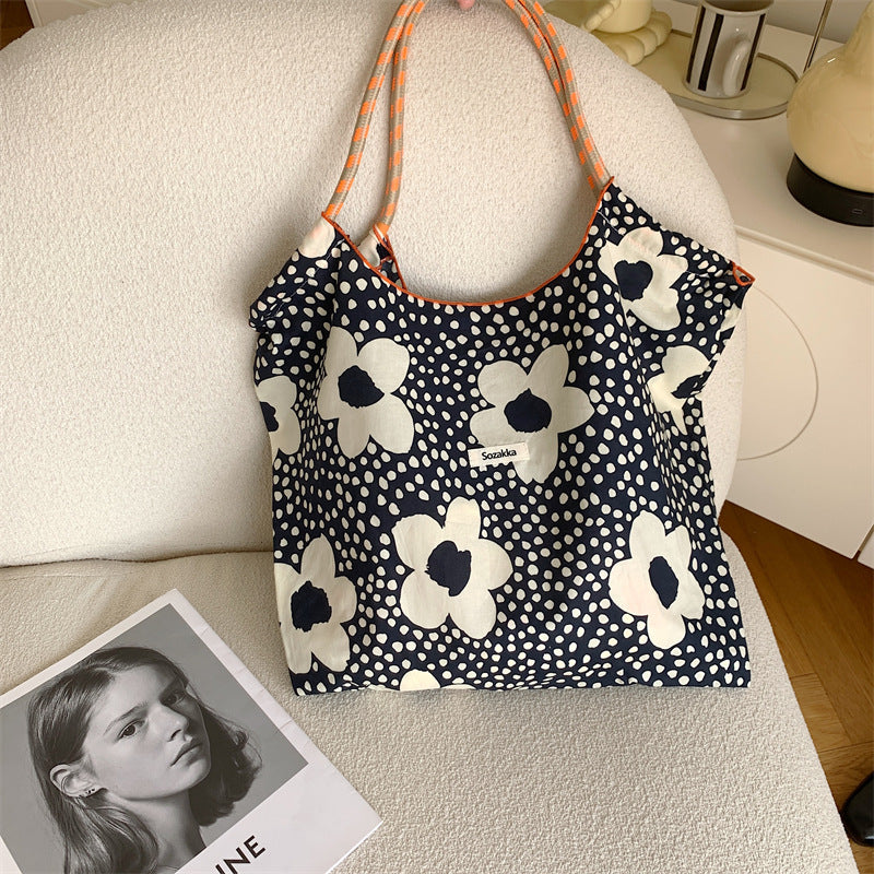 Korean Large Capacity Drawstring Floral Tote Bag