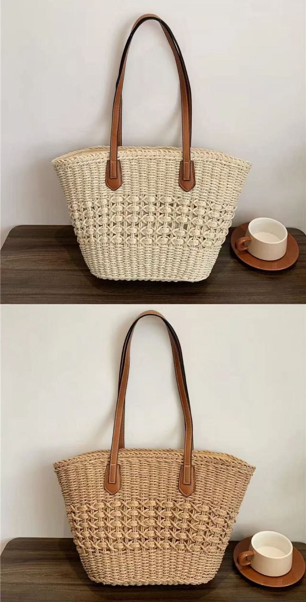 Large Capacity Woven Straw Commuter Tote Bag