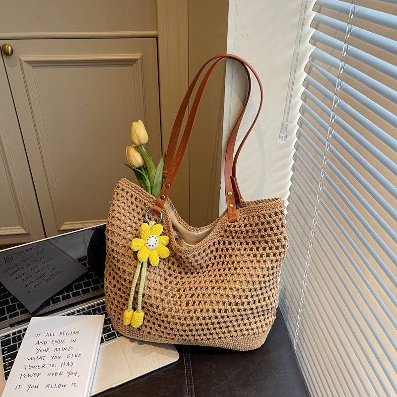 2026 Spring New Large Straw Casual Tote Beach Woven Shoulder Bag