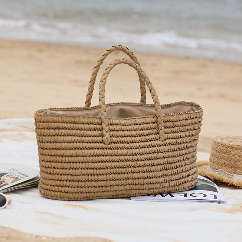 Large Capacity Straw Woven Vegetable Basket Beach Bag