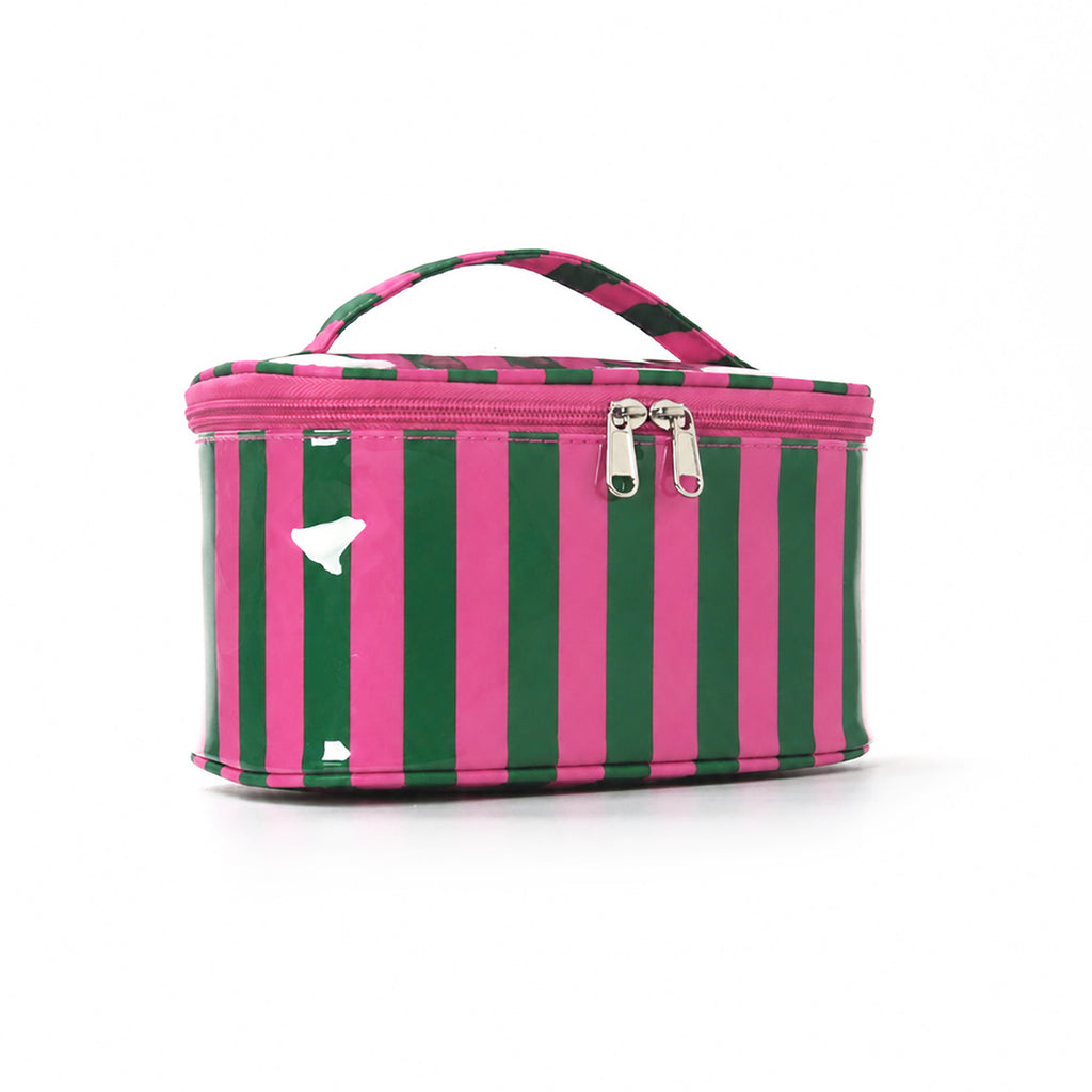 Contrast Stripe Cosmetic Bag Large Capacity Portable Toiletry Bag Waterproof Pvc Travel Storage Bag Large Capacity Cosmetic Bag
