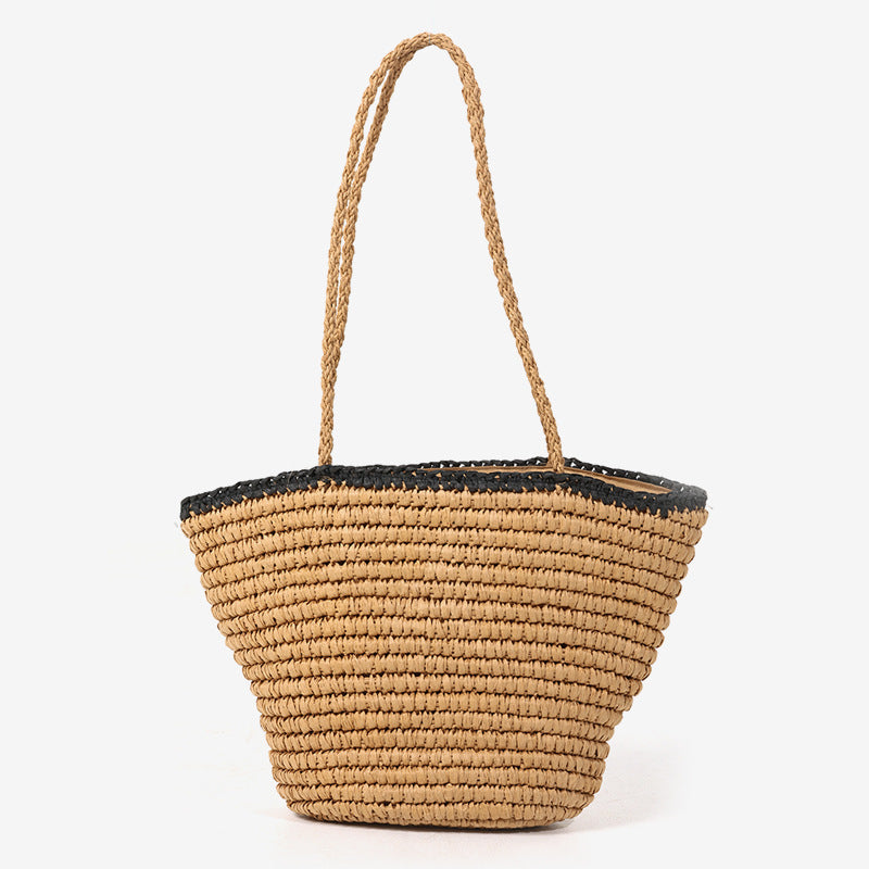 Simple Large Capacity Shoulder Straw Woven Beach Bag