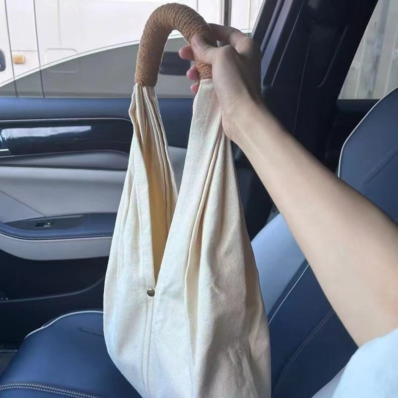 Women French Retro Cotton Linen Solid Color Casual Shoulder Bag