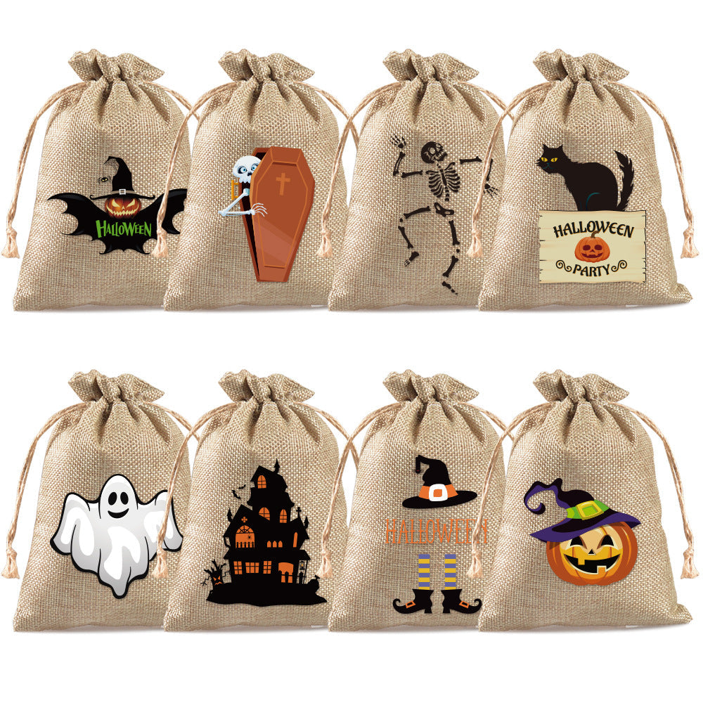 Customizable Halloween Burlap Drawstring Gift Bags