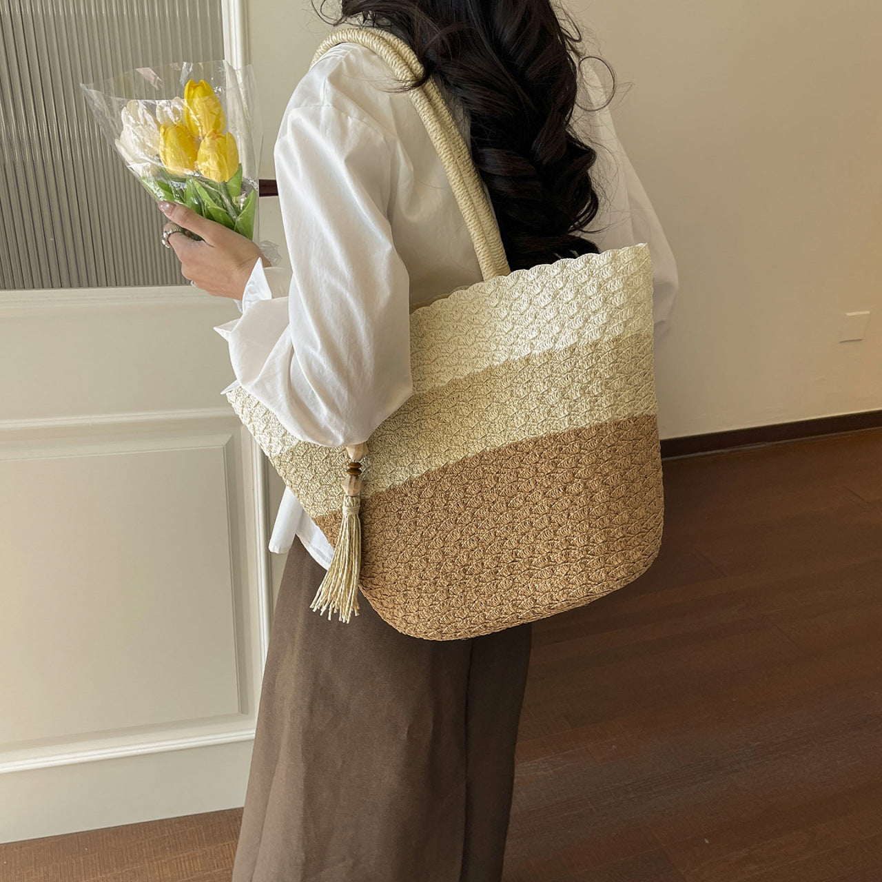 Women 2026 Fashion Handmade Woven Beach Large Shoulder Handbag