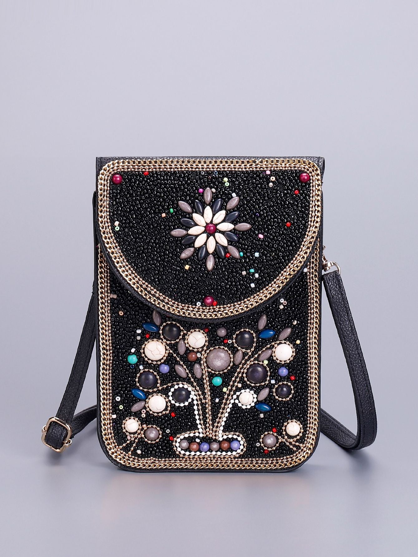 Women Ethnic Style Beaded Crossbody Bag, Handmade Turquoise Red Phone Bag