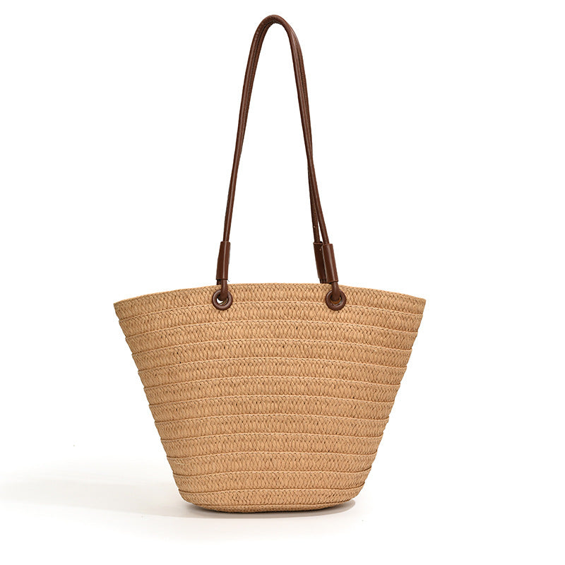 Women French Straw 2026 Summer New Woven Beach Large Shoulder Tote Bag