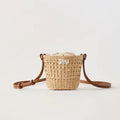 Cute Hollow Straw Bucket Crossbody Beach Bag