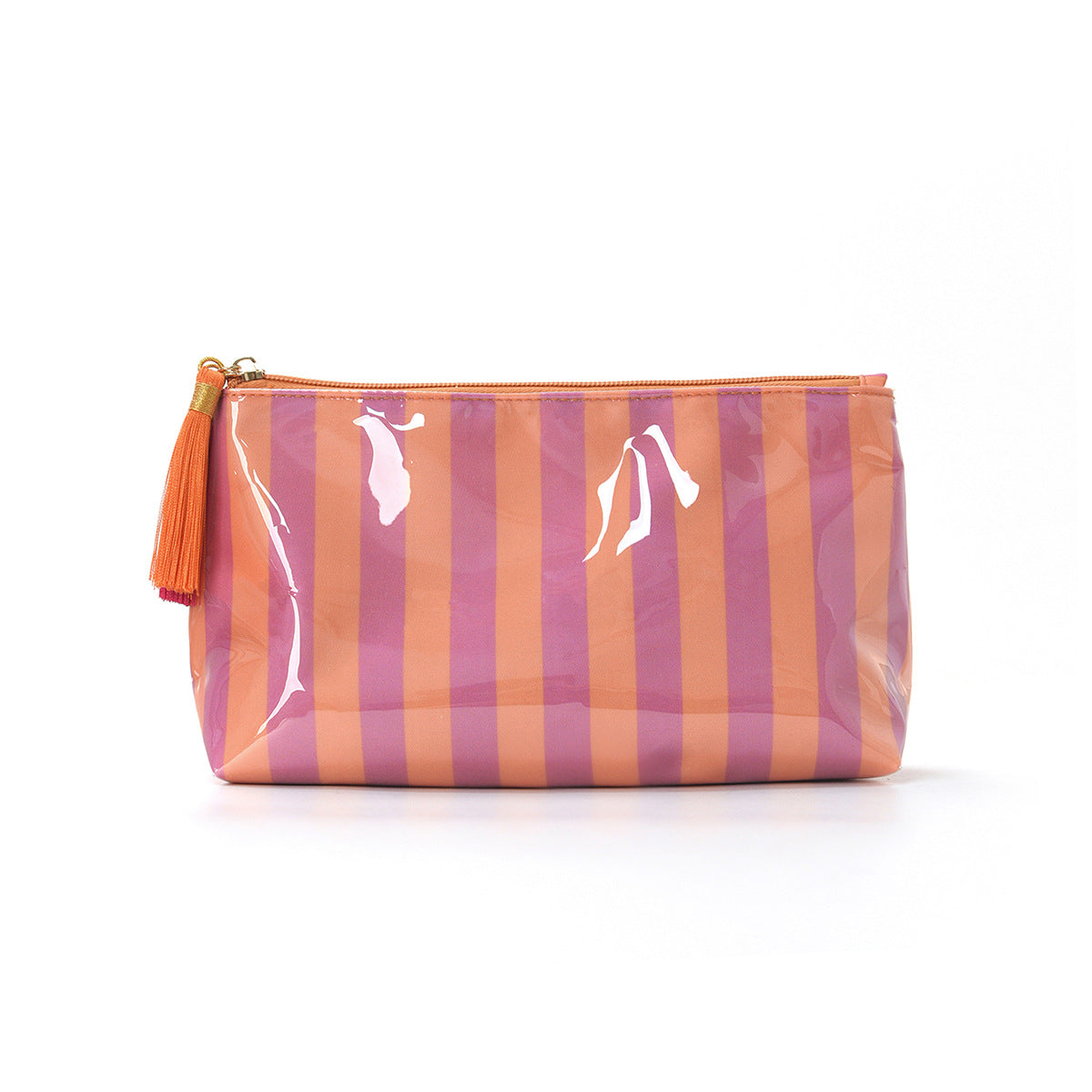 Glossy Striped PVC Tassel Travel Cosmetic Bag