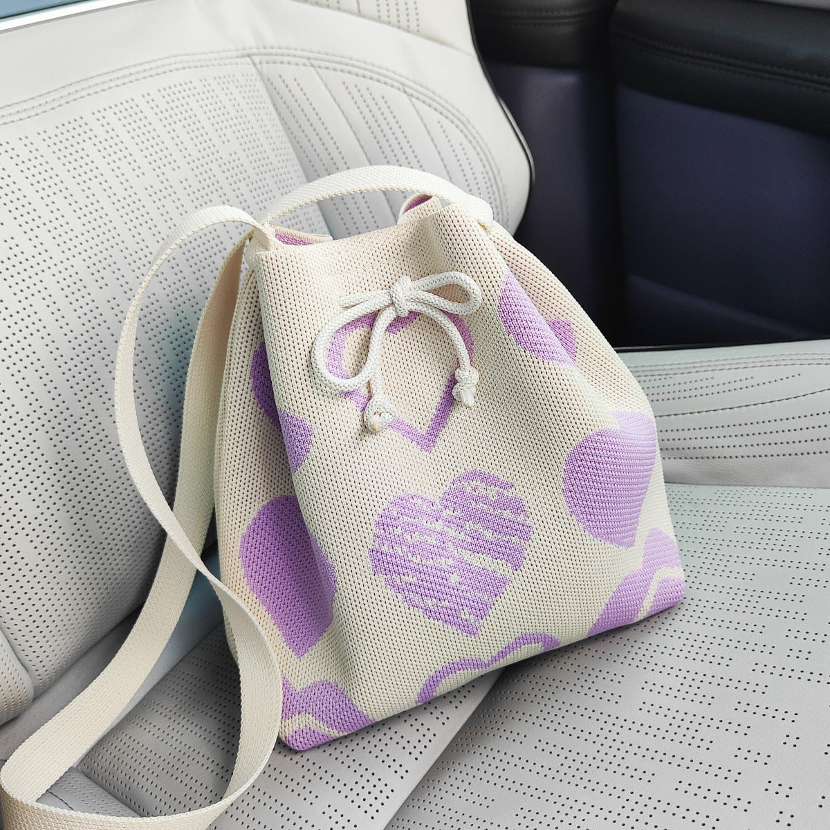 Knitted Drawstring Mini Bucket Shoulder Bag
