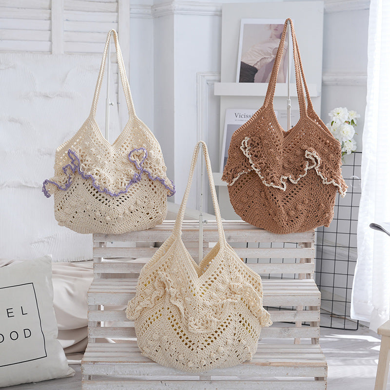 Women 2026 Hollow Woven Shoulder Tote Beach Vacation Bag