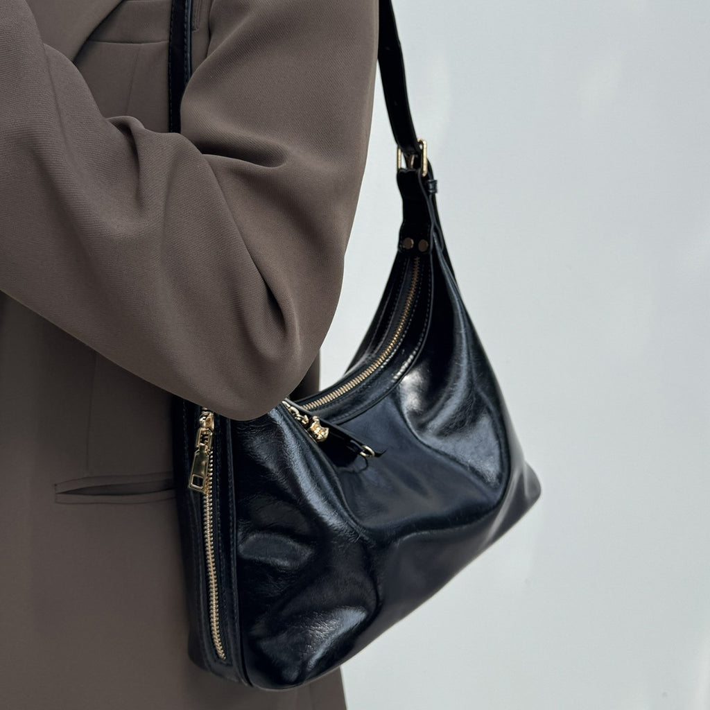 Vintage Soft PU Crescent Shoulder Bag with Adjustable Strap