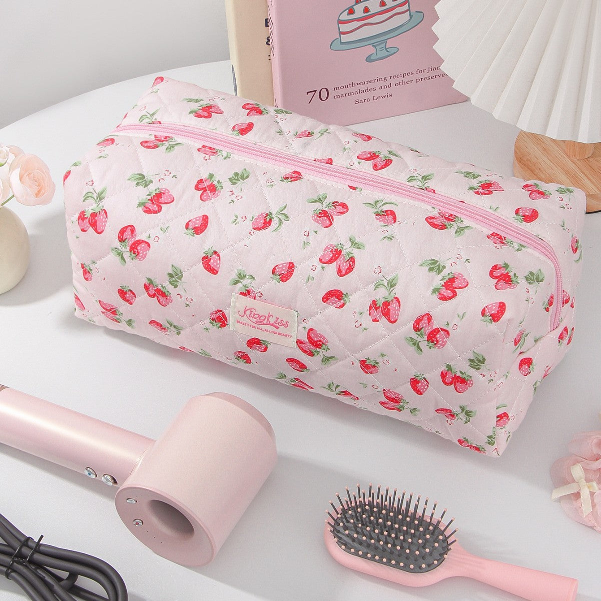 Large-Capacity Strawberry Printed Toiletry Bag