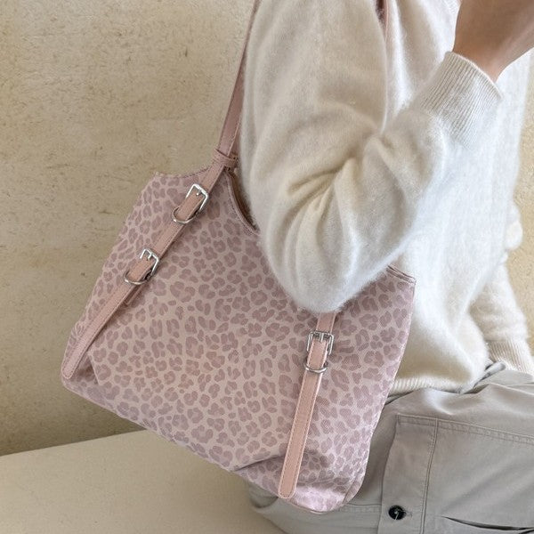 Vintage Leopard Print Shoulder Bag with Buckle Accents