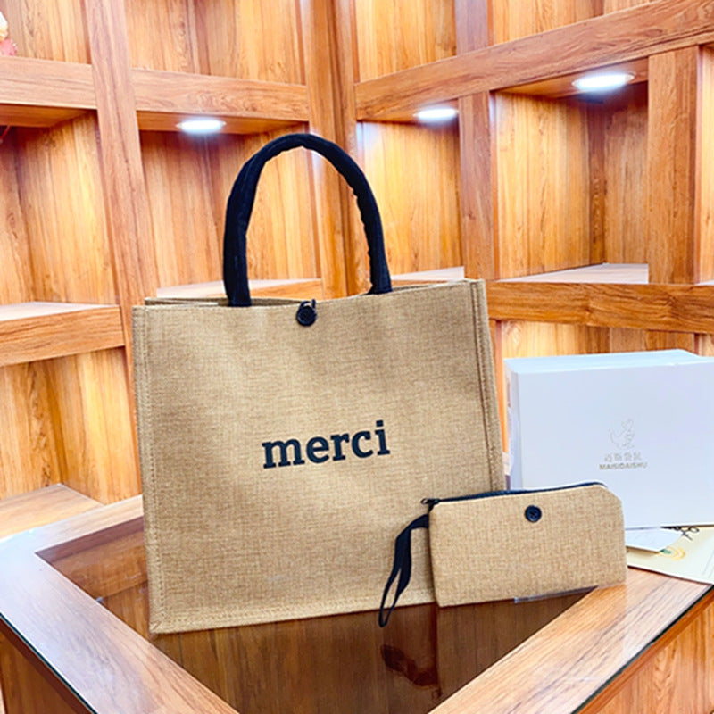 Women Large Capacity Linen Lunch Hand Bag