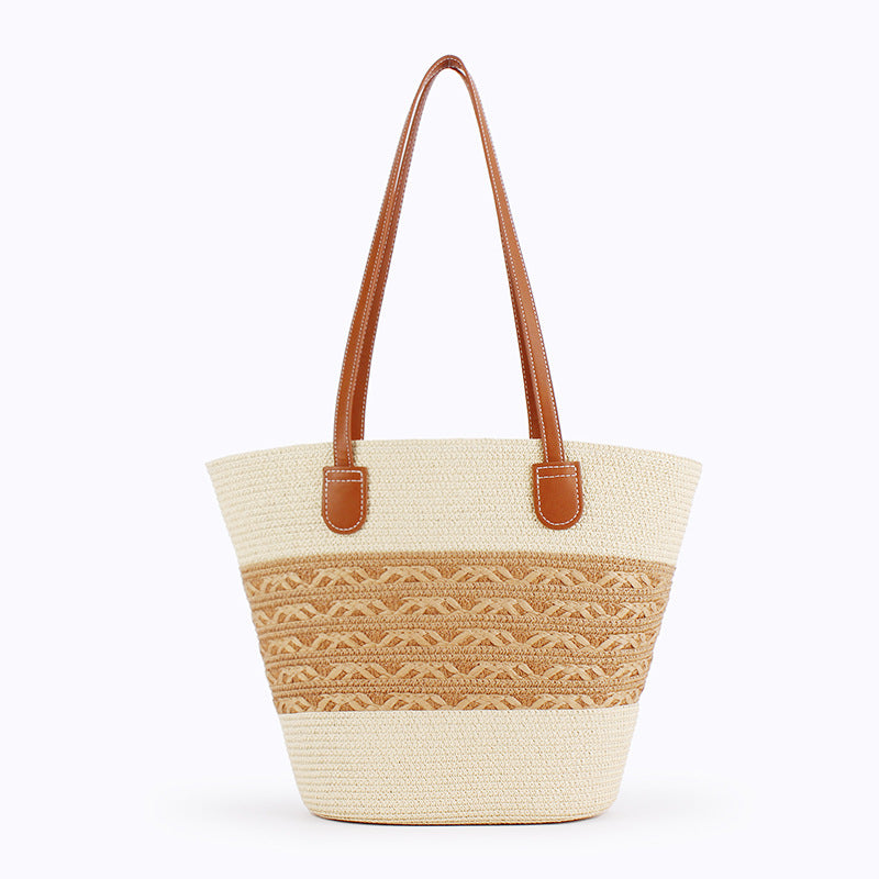 Women Striped Handwoven Large Capacity Tote Holiday Bag