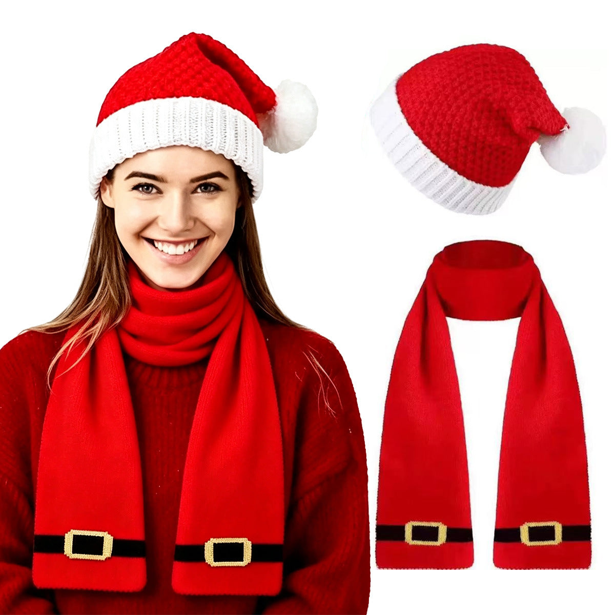 Christmas Santa Hat and Scarf Set Holiday Knit Accessories