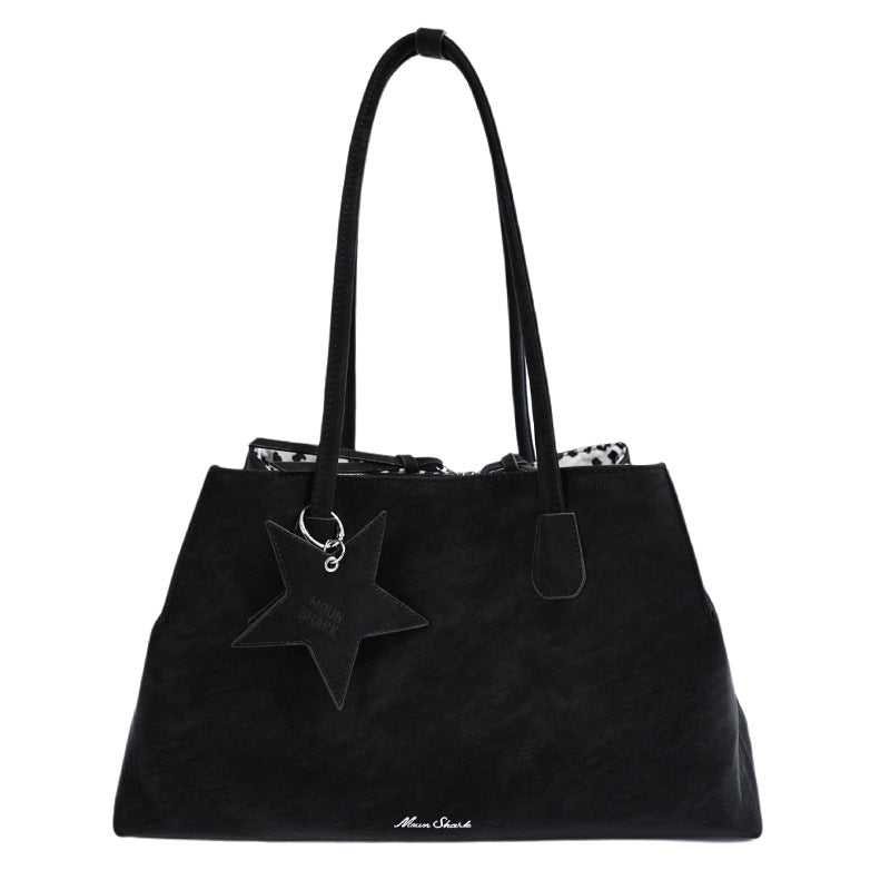 Vintage Star Charm Tote with Leopard Print Lining