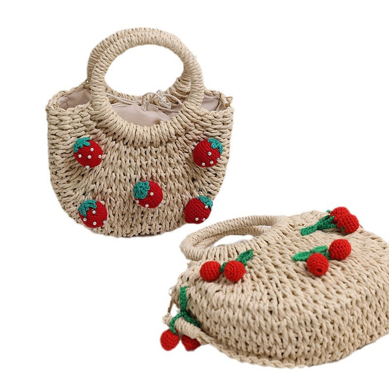Strawberry Straw Crossbody Cherry Woven Bag