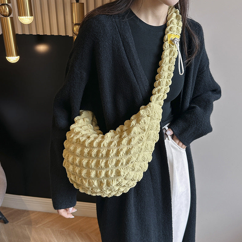 Pleated Bubble Cloud Plaid Tote Bag