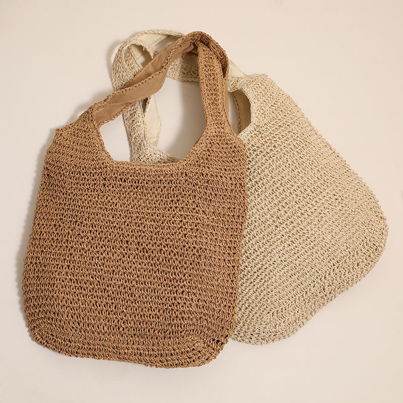 Handwoven Straw Shoulder Woven Summer Beach Tote Bag