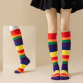 colorful striped cosplay holiday party mid calf rainbow calf socks