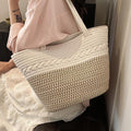 2026 New Simple Rounded Straw Woven Cotton Rope Holiday Commuter Tote Bag