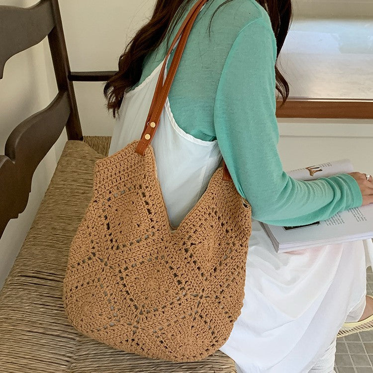 Women Hollow Woven Commuter Large Capacity Tote Shoulder Bag