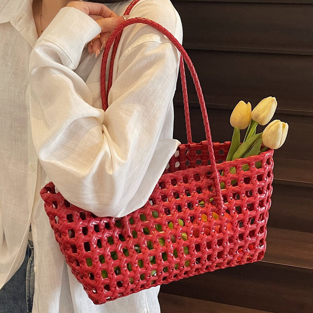 2026 Hollow Woven Summer Beach Shopping Shoulder Handheld Bag
