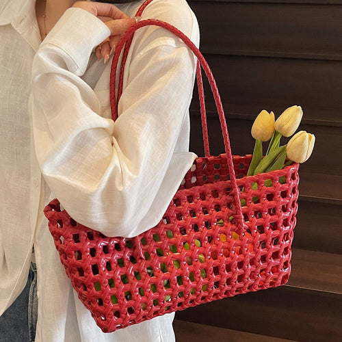 2026 Hollow Woven Summer Beach Shopping Shoulder Handheld Bag