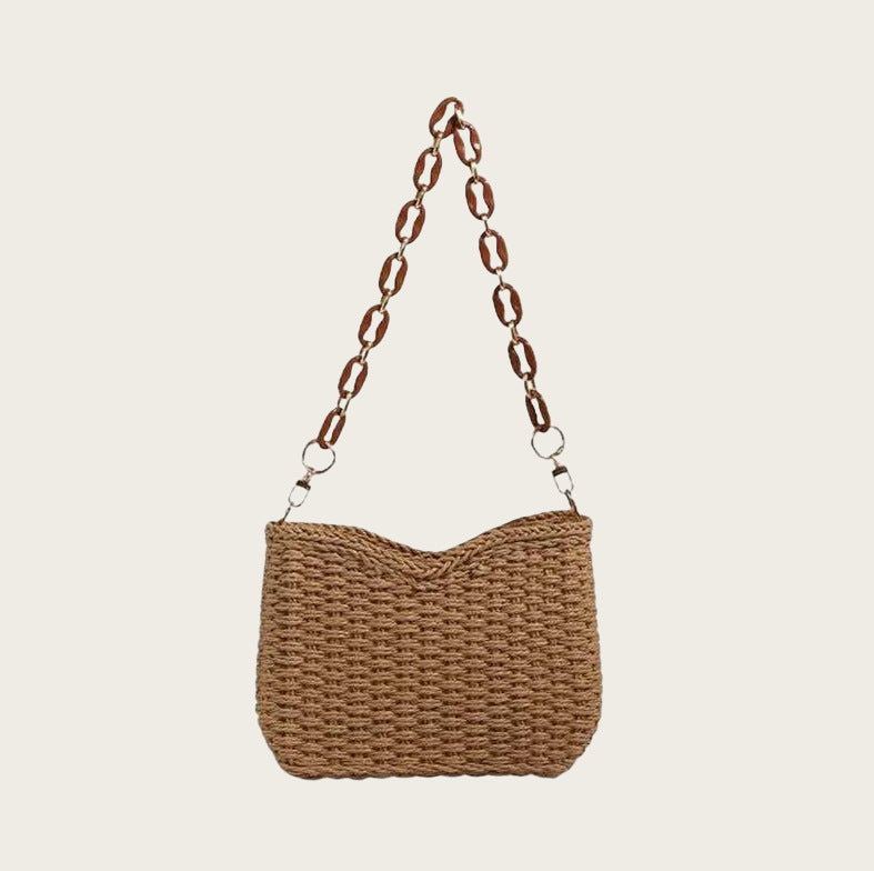 Women Handmade Straw Woven Shoulder Bag, Large Capacity Paper Beach Bag