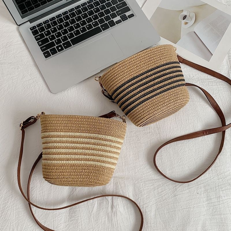 Women Summer Trend Straw Small 2026 New Beach Woven Crossbody Bucket Bag